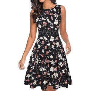 Women's Vintage Floral Lace A-Line Swing Dress - Sleeveless Cocktail Party Dress